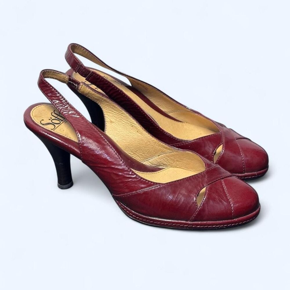 Vintage Vibes Burgundy Sofft Leather Slingbacks NWOT Size 6.5
